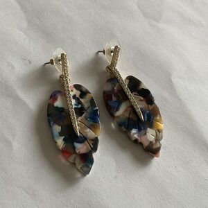 Stella & Dot Multicolor Resin Leaf Earrings with Crystal-Trim Bar